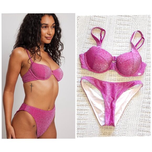 PINK Sparkling Hight Waist Bikini & Bra Set size Small Victoria's Secrets Sexy - Picture 1 of 11